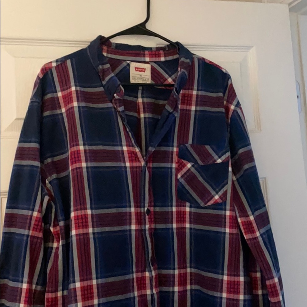 Levi’s long sleeve plaid shirt blue red worn 1